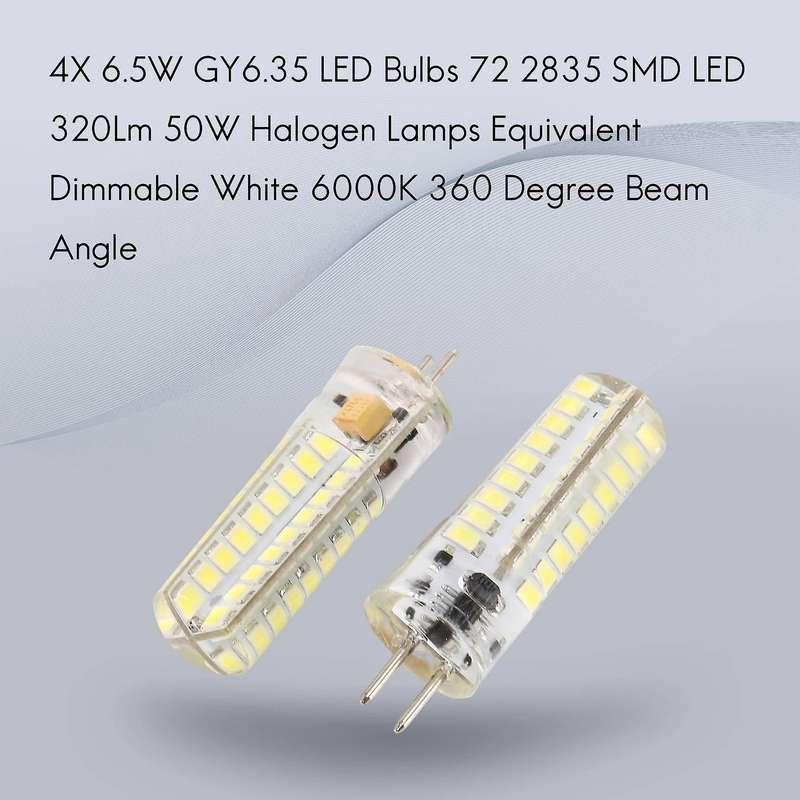 2x 6.5w Gy6.35 Led Bulbs 72 2835 Smd Led 320lm 50w Halogen Equivalent Dimmable Pure White 6000k Beam