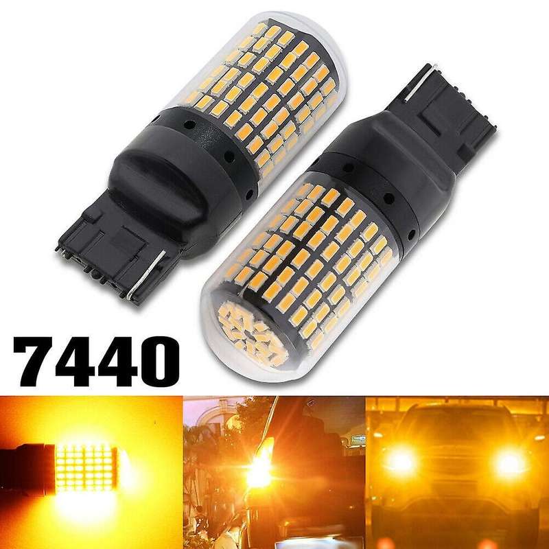 2X 7440 Canbus Super Bright Error Free LED Bulb T20 W21W 144 SMD Amber Compatible Reverse Tail Turn