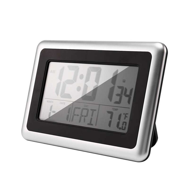 2x Atomic Digital Wall Clock Lcd Display without Back Light (silver)