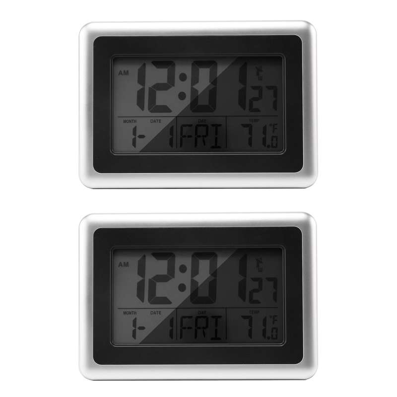 2x Atomic Digital Wall Clock Lcd Display without Back Light (silver)