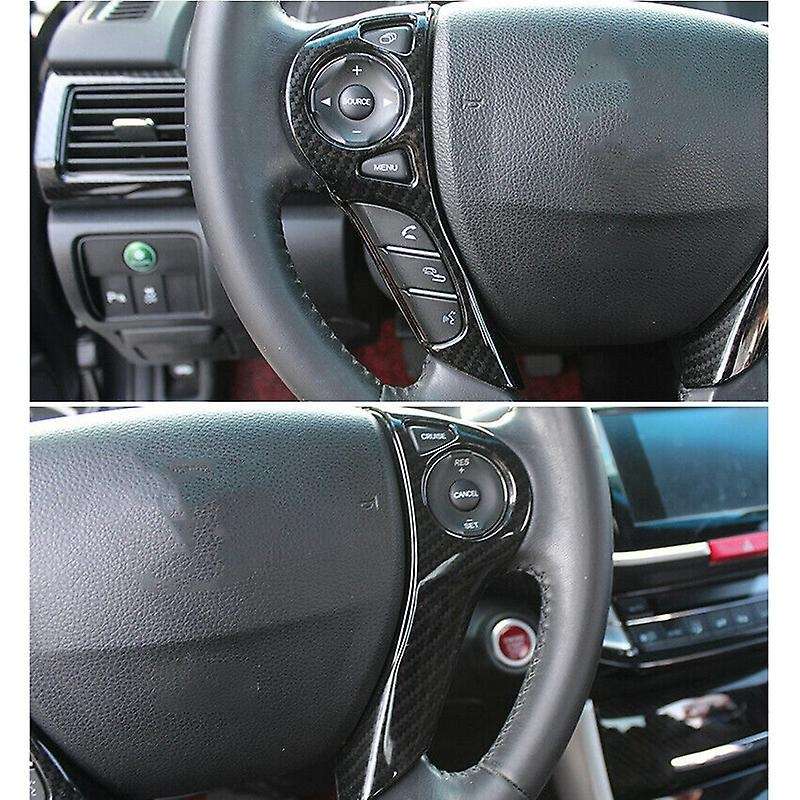 2X Car ABS Carbon Fiber Steering Wheel Button Cover Fit for Accord 2014-2017