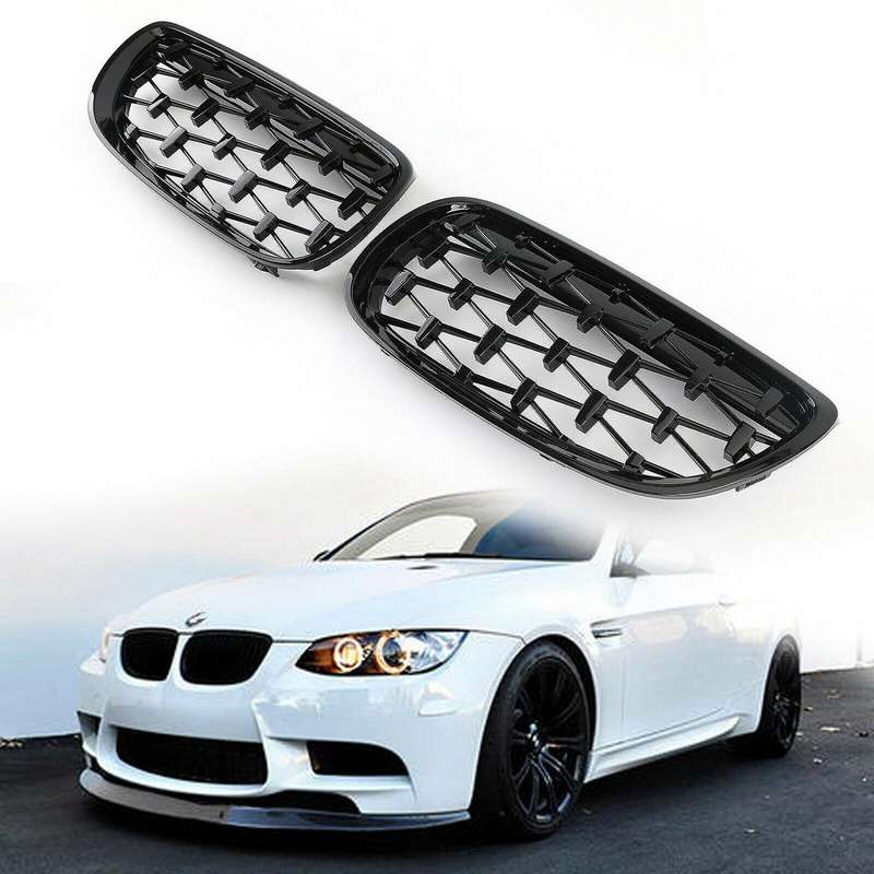 2X Car Front Bumper Hood Kidney Grille Diamond Meteor Racing Grill Glossy Black for - 3 Series E92 E