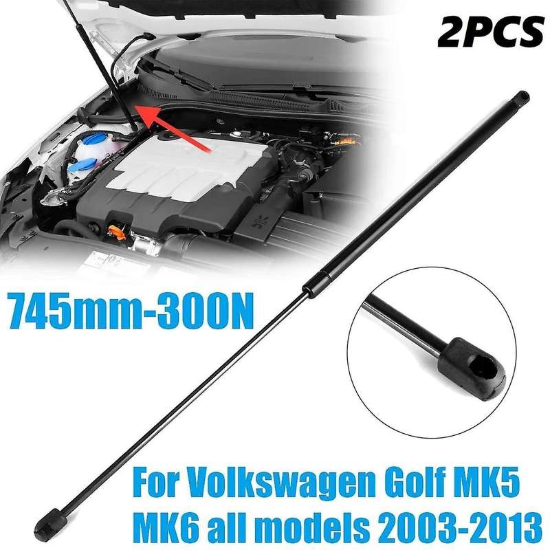 2X Car Front Hood Gas Lift Support Shock Strut Damper 745mm-300N Shaft for Golf MK5 MK6 All Models 2