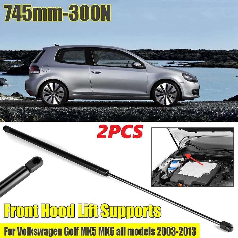 2X Car Front Hood Gas Lift Support Shock Strut Damper 745mm-300N Shaft for Golf MK5 MK6 All Models 2