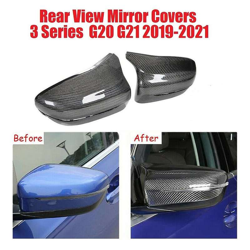 2X Carbon Fiber Side Door Mirror Cover Trim for- 3 Series 330I 340I G20 G21 2019-2021 Rear View Mirr
