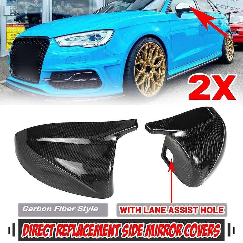 2X Carbon Fiber Style Car Side Rear View Mirror Cover Direct Replace Cap for- A3 8V S3 RS3 2014-2020