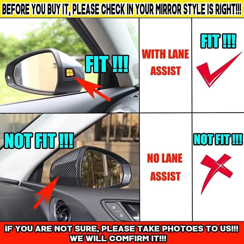 2X Carbon Fiber Style Car Side Rear View Mirror Cover Direct Replace Cap for- A3 8V S3 RS3 2014-2020