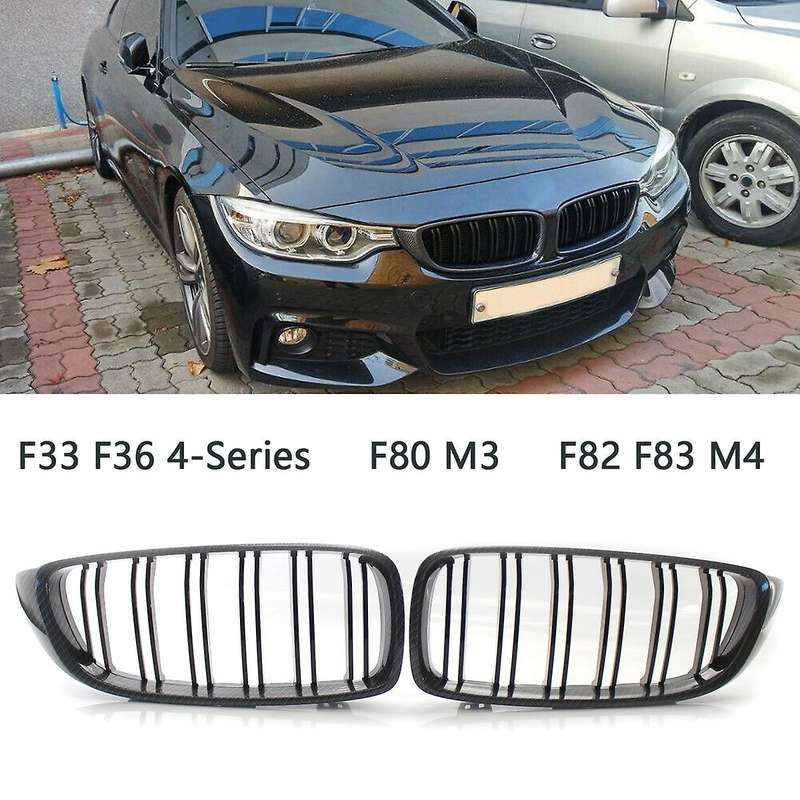 2X Carbon Front Bumper Grille Dual Line Grill for F32/F33/F36 4-Series F80 M3 F82/F83