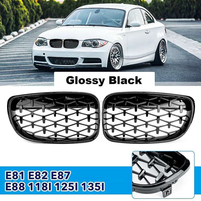 2X Front Kidney Diamond Meteor Grille Grills for - 1 Series E81 E82 E87 E88 2007-2013 Racing Grills