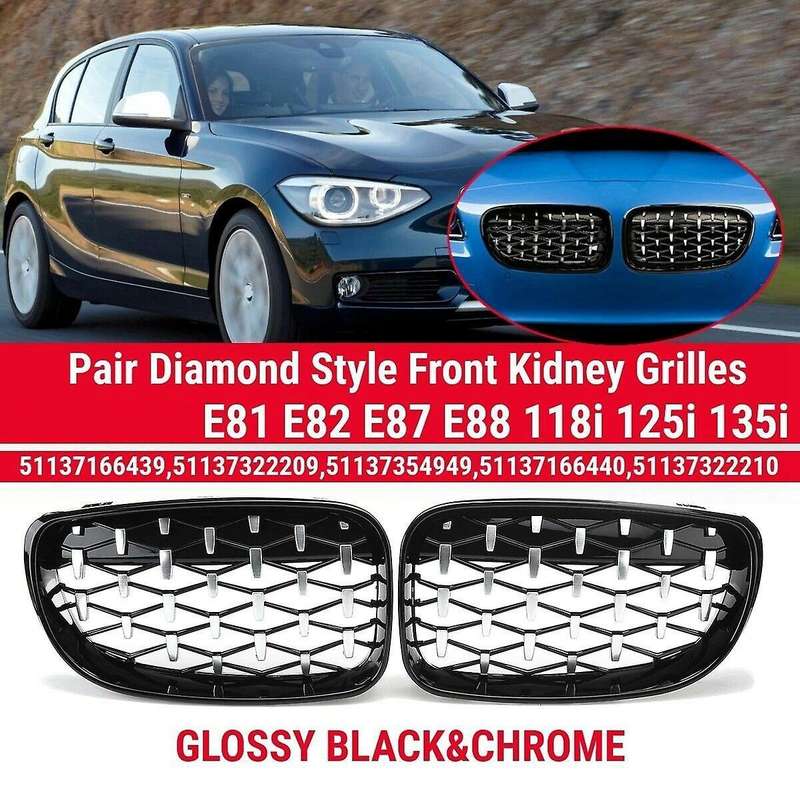2X Front Kidney Diamond Meteor Grille Grills for - 1 Series E81 E82 E87 E88 2007-2013 Racing Grills
