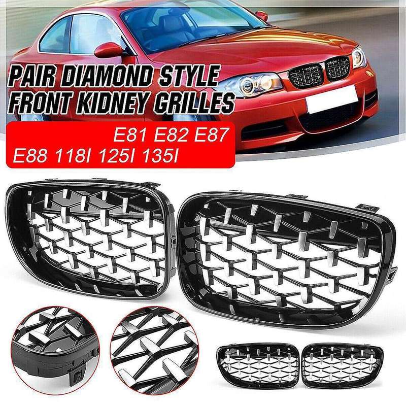 2X Front Kidney Diamond Meteor Grille Grills for - 1 Series E81 E82 E87 E88 2007-2013 Racing Grills
