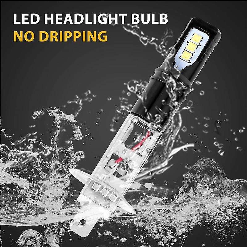 2X H1 6000K Super White 6000LM DRL LED Headlight Bulb Kit High-Beam