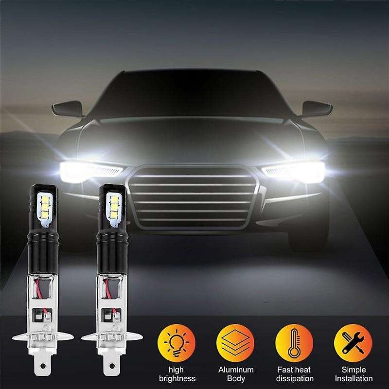 2X H1 6000K Super White 6000LM DRL LED Headlight Bulb Kit High-Beam
