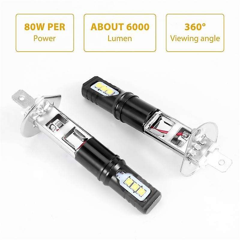 2X H1 6000K Super Bright White 6000LM DRL LED Headlight Kit High-Beam