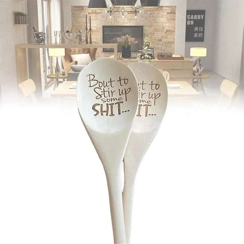 2x Funny Spoons,Bout to Stir Up Some Shit Engraved Funny Wooden Spoon,Unique Wooden Spoon