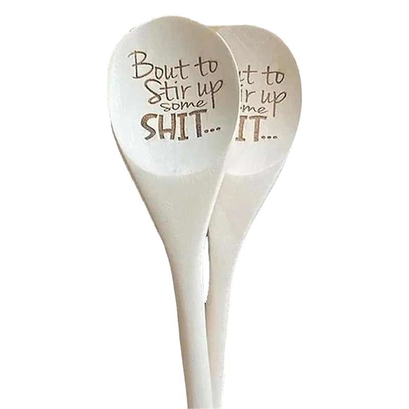 2x Funny Spoons,Bout to Stir Up Some Shit Engraved Funny Wooden Spoon,Unique Wooden Spoon