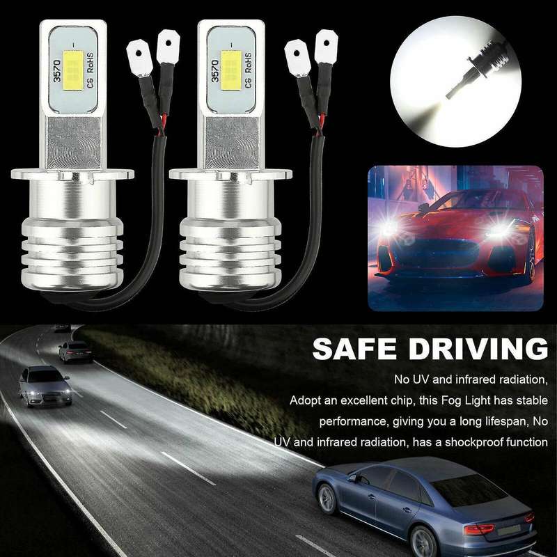 2X H3 Super -LED Headlight Kit 100W 10000LM Fog DRL Bulbs 6000K White