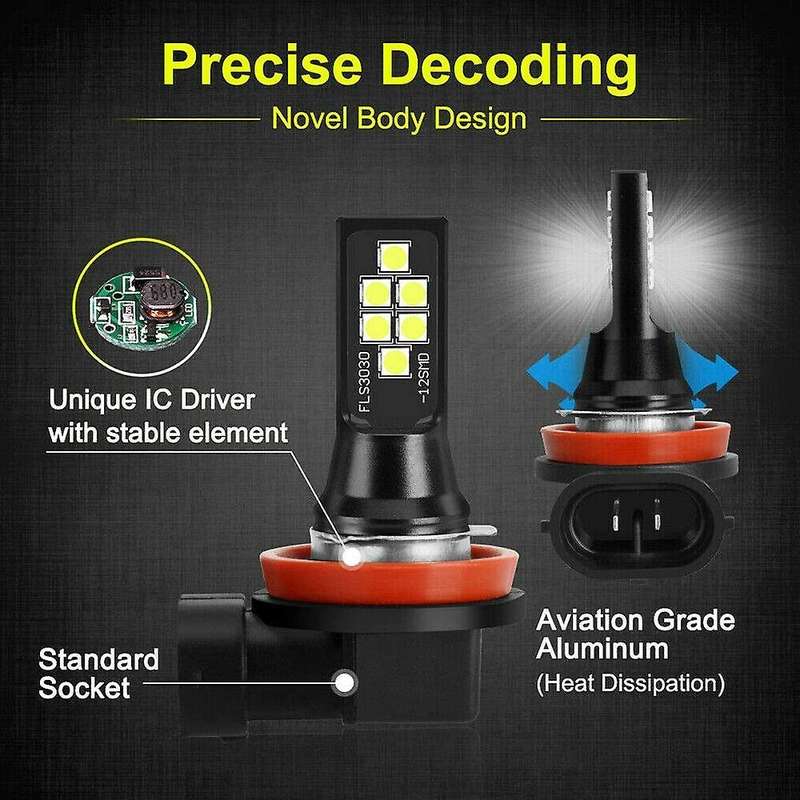 2X HB4 9006 LED Fog Light Bulb Advanced 3030 SMD Daytime Running DRL Lamp, White 6000K