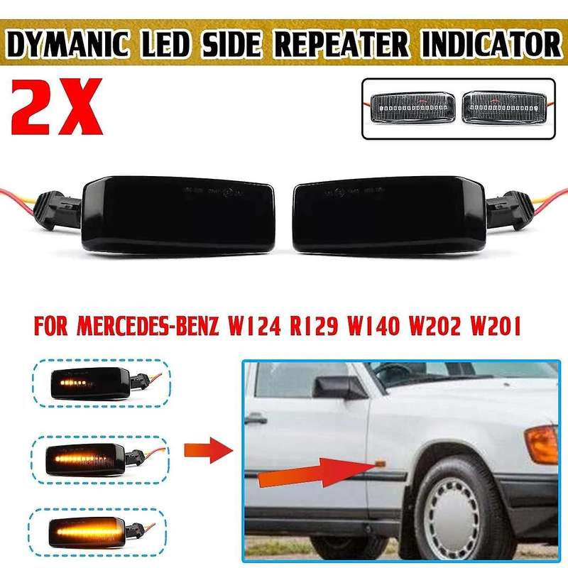 2X LED Dynamic Side Maker Repeater Lights Turn Signal Lamp for C E S SL W201 190 W202 W124 W140 R12