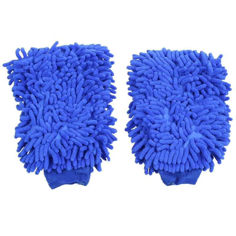 2x Premium Microfiber Chenille Super Absorbent Wash and Wax Glove, Car Wash Mitts (blue)