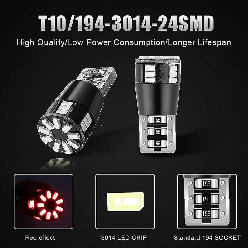 2X T10 501 194 W5W 24SMD LED Car HID CANBUS Error Free Wedge Light Bulb Clearance Side Marker Lights