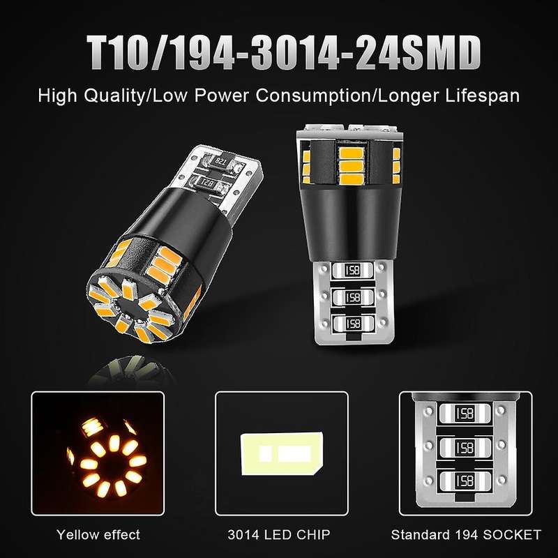 2X T10 501 194 W5W 24SMD LED Car HID CANBUS Error Free Wedge Light Bulb Clearance Side Marker Lights
