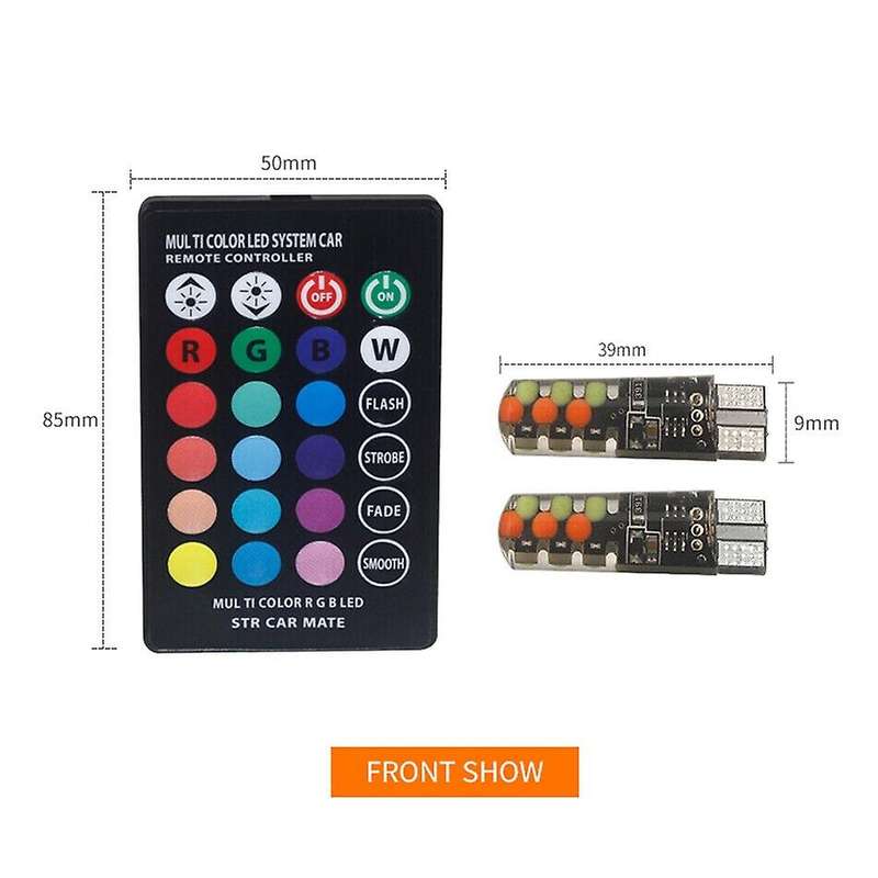 2X T10 5050 W5W 6 SMD Remote Control RGB LED Car Dome Reading Lights Lamp Bulb