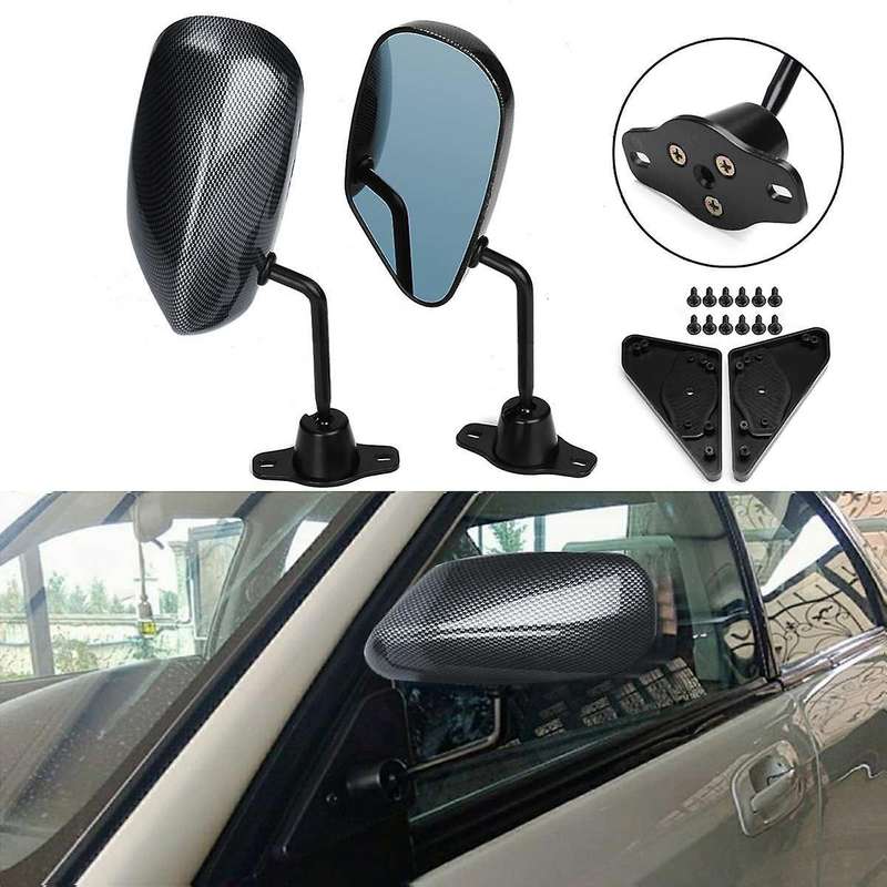 2X Universal Car Carbon Fiber Autos Blue Rear View Mirror F1 Carbon Look Racing Side Mirror Glass &