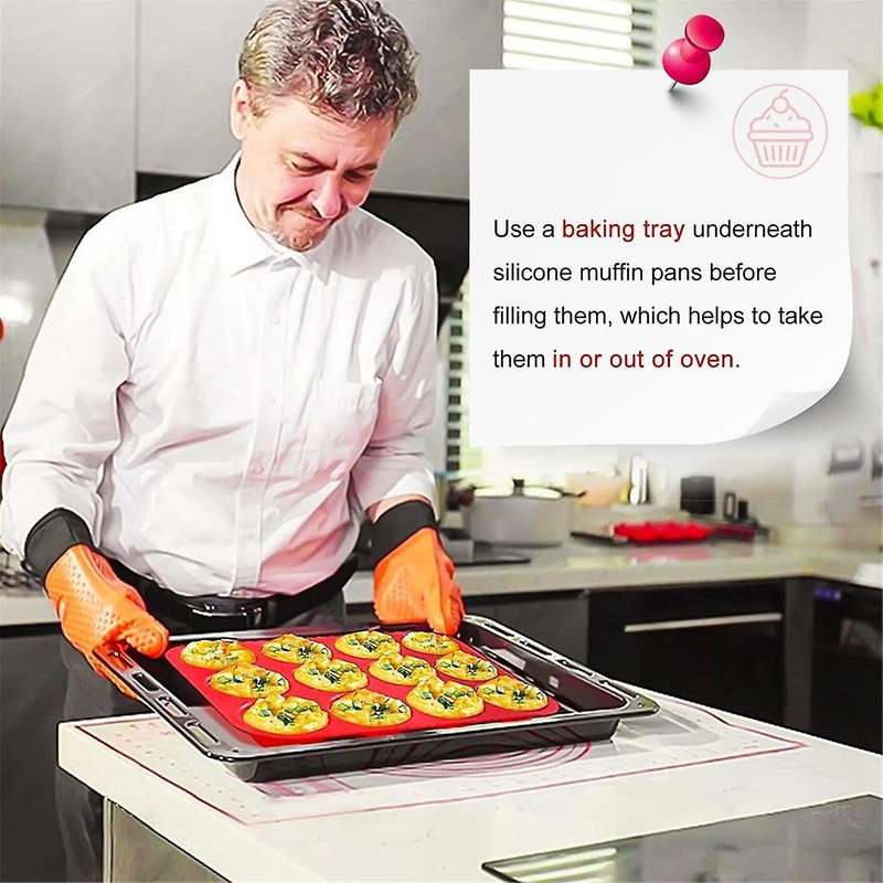 2x12 Cups Regular Silicone Cupcake Pan, Non-Stick Silicone Perfect for Making Waffles, Cakes, Tarts