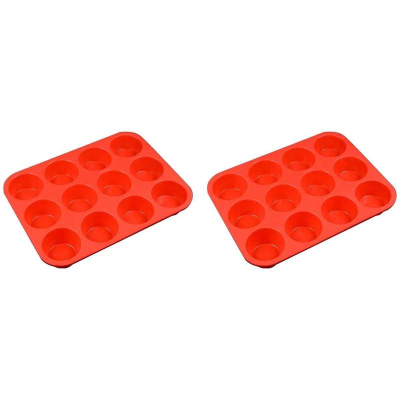 2x12 Cups Regular Silicone Cupcake Pan, Non-Stick Silicone Perfect for Making Waffles, Cakes, Tarts