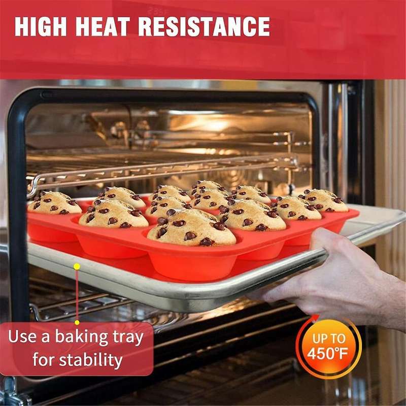 2x12 Cups Regular Silicone Cupcake Pan, Non-Stick Silicone Perfect for Making Waffles, Cakes, Tarts