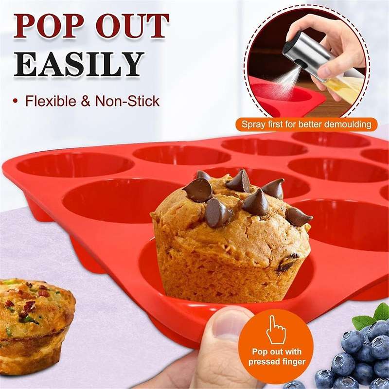 2x12 Cups Regular Silicone Cupcake Pan, Non-Stick Silicone Perfect for Making Waffles, Cakes, Tarts