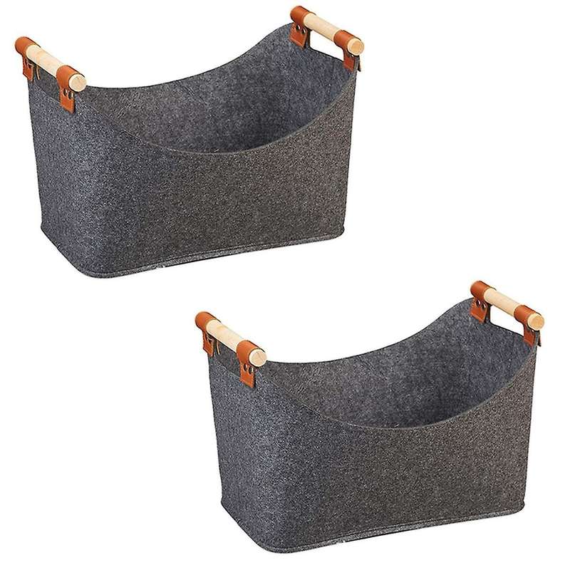 2xstorage Basket Felt, Foldable Storage Bin with Wood Handles, Storage Box for Wood Firewood Winter