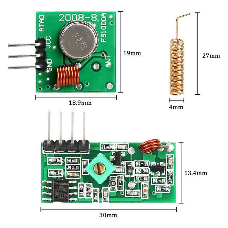 3 433 Mhz Radio Transmitter and Receiver Module + 433 Mhz Antenna Helical Spiral Spring Remote Con