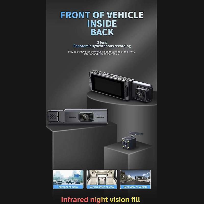 3 Camera Dash Cam 1080P 3.16 Inch Screen Dashcam with WiFi Driver Recorder for Taxi CAR DVR Rear Cam
