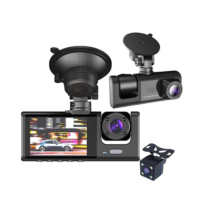 3 Channel Car Dvr Camera , 1080p Dash Camera 3 Way Car Camera with Ir Night Vision, Loop Recording,