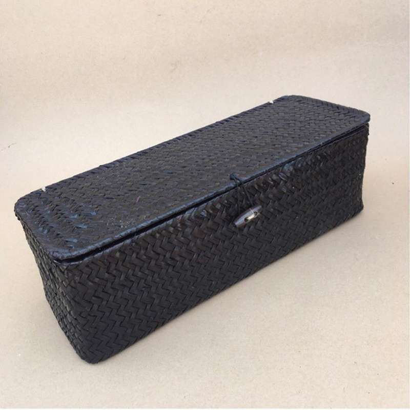 3 Compartment Storage Box Wicker Rattan Basket with Cover Sundries Holder Case Container Desktop Org
