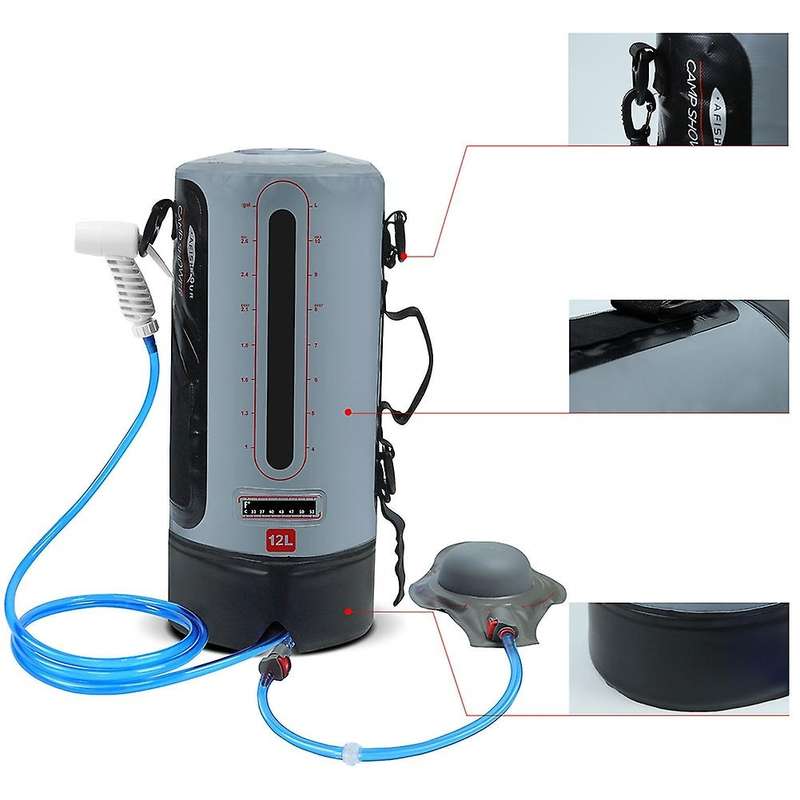 3 Gallon/12 Liter Bag Portable Shower Outdoor Shower Pump with Pressure Pump and Shower Head for Cam