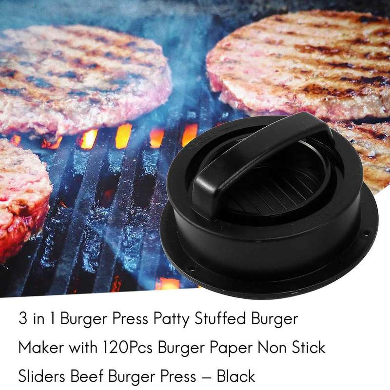 3 In 1 Burger Press Patty Stuffed Burger Maker with 120pcs Burger Paper Non Stick Sliders Beef Burg