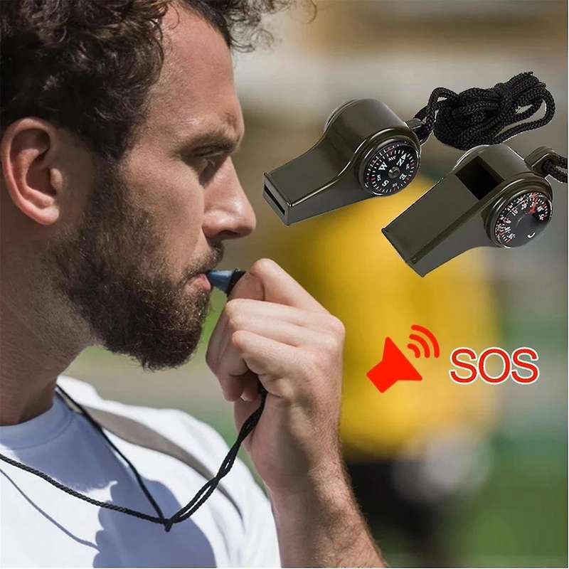 3 in 1 Emergency Survival Whistle Compass Thermometer Cheerleading Whistle Camping Hiking Outdoor Eq