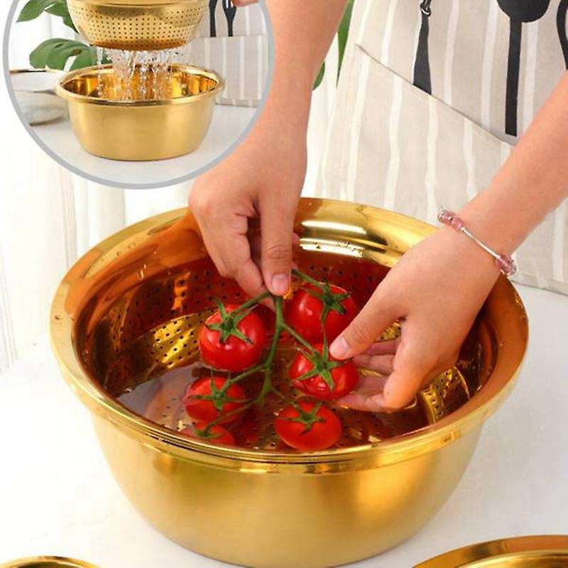 3 in Stainless Steel Drain Pot Food Chopper Vegetable Cutter Peeler Grater Kitchen Accessories-Rose