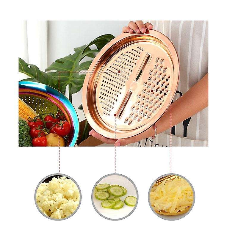 3 in Stainless Steel Drain Pot Food Chopper Vegetable Cutter Peeler Grater Kitchen Accessories-Rose