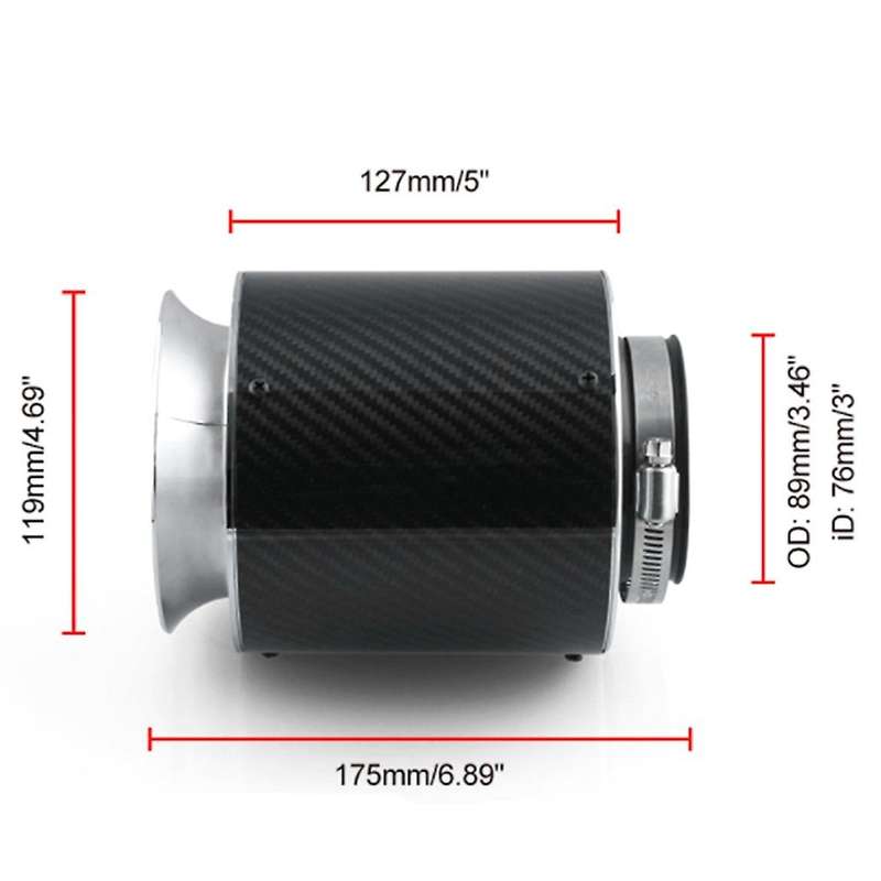 3 Inch Carbon Fiber Universal Chrome Car Air Filter Car Modified Mushroom Head Intake Cold Air Filte