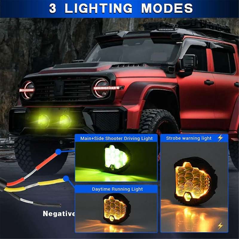 3 Inch Three Side Illuminated Work Lights LED Headlights for Truck Suv Boat Off-Road Vehicles ATV ,Y
