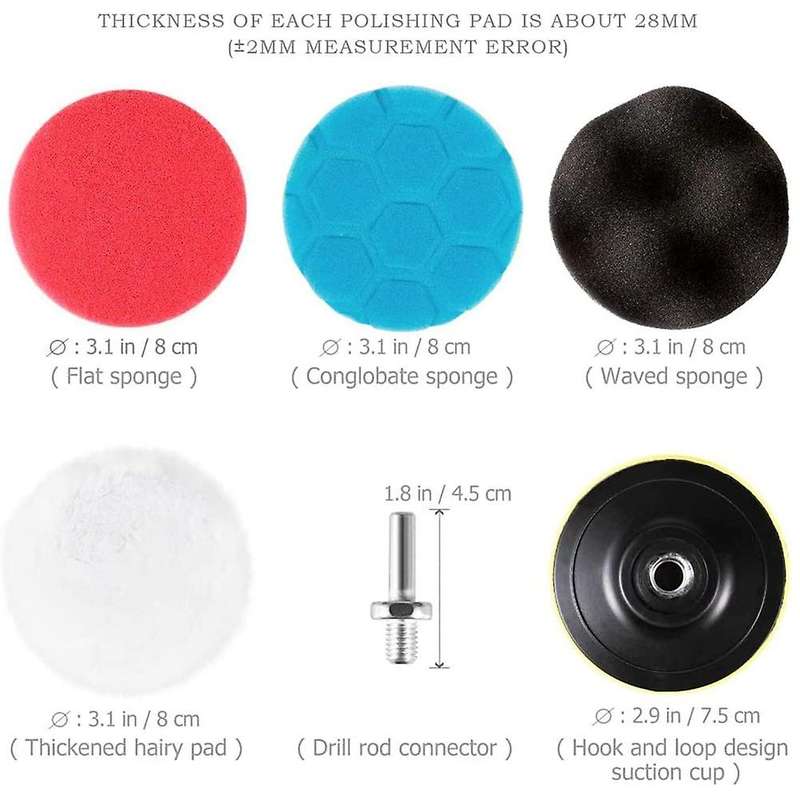 3 Inch Polishing Pads Sponge Buffing Pads Waxing Pads with M10 Drill Adapter for Automotive Car Whee