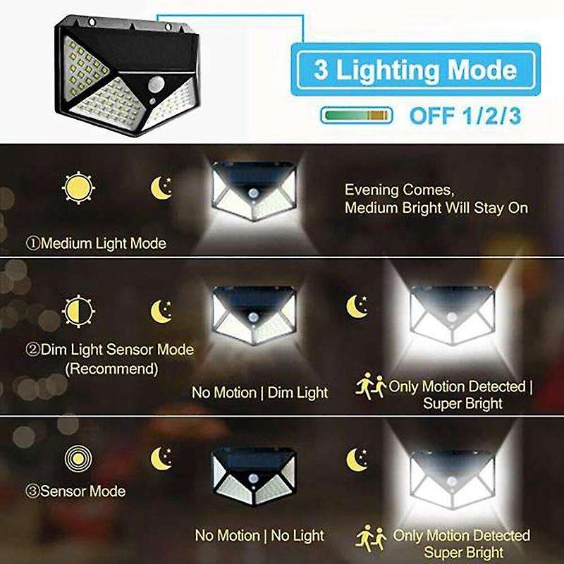 3 Outdoor Solar Lights, 100LED Rainproof Outdoor Solar Wall Lights, Suitable for Lighting in the Cou
