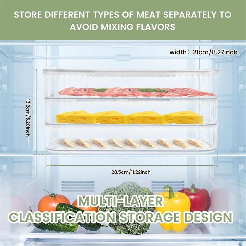 3 Layer Lunch Meat Container for Refrigerator Organizing Bacon Storage Container Refrigerator Food
