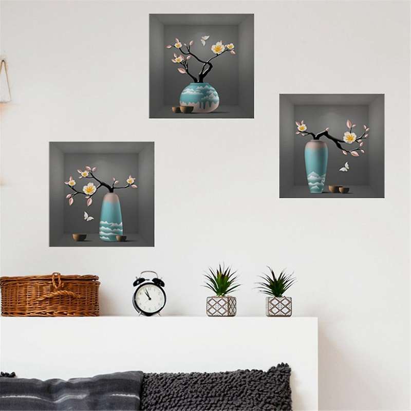 3 Pack 3d Green Plants Wall Stickers Botanical Plants Wall Decals for Bedroom Living Room Kitchen