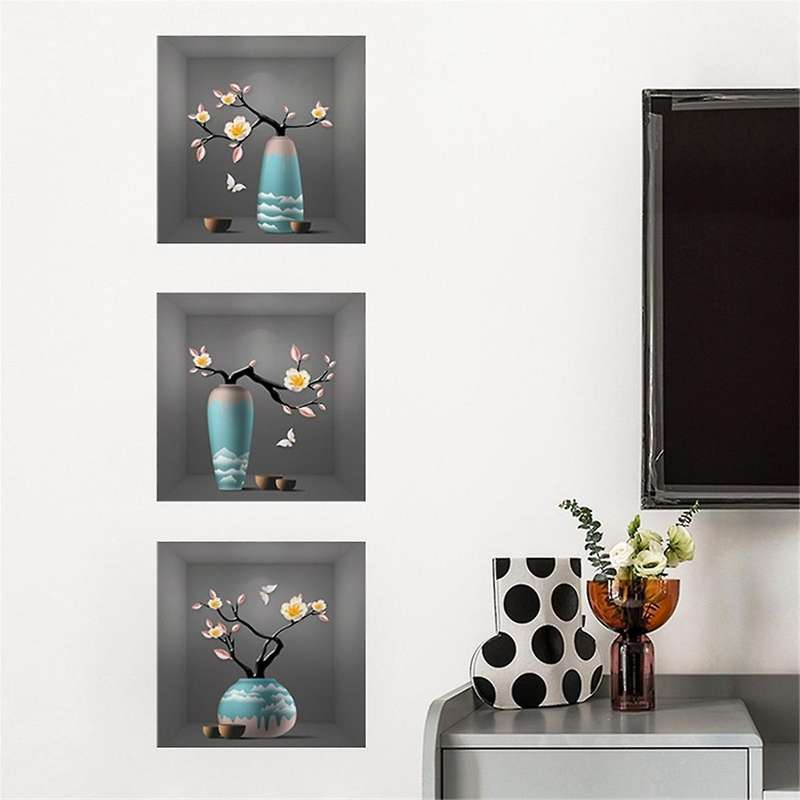 3 Pack 3d Green Plants Wall Stickers Botanical Plants Wall Decals for Bedroom Living Room Kitchen