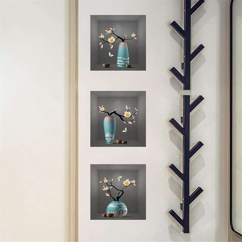 3 Pack 3d Green Plants Wall Stickers Botanical Plants Wall Decals for Bedroom Living Room Kitchen